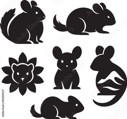 Chinchilla Silhouette Bundle 6 Icons.eps