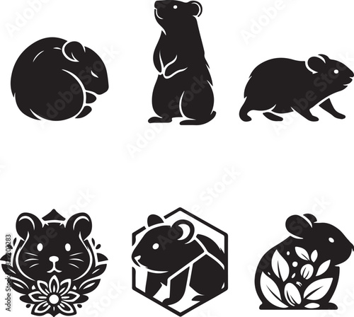 Hamster Guinea Pig Silhouette Bundle 6 Icons.eps