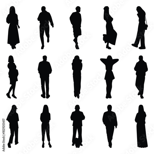 Vector collection set of individual people silhouettes.	
