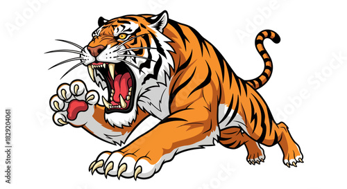 A ferocious tiger roars, showcasing its power in a dynamic vector illustration, perfect for branding, wildlife projects, and designs needing a touch of wild energy.