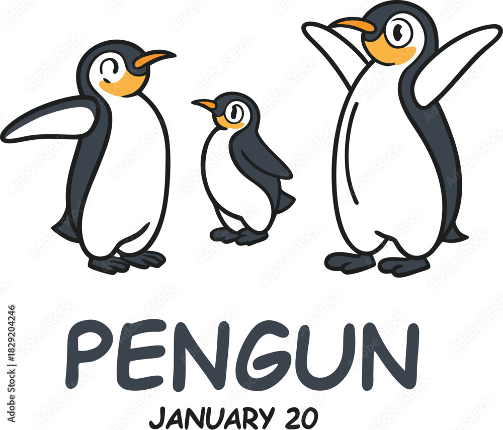 Naklejka premium Cheerful Digital Penguin Artwork Featuring Family of Penguins.