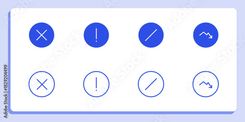 Blue Warning Error Icons Decline Down Arrow Cross Exclamation Mark Vector Symbol