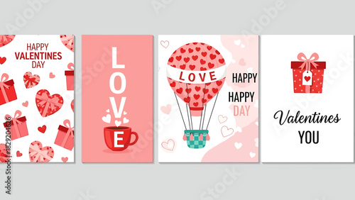 Valentines Day Card Set with Love and Heart Themes.