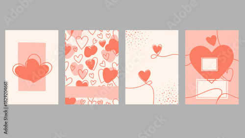Set of Valentines Day Card Designs with Heart Motifs.