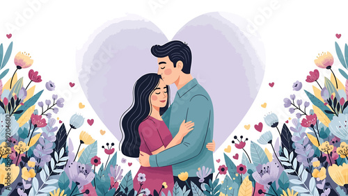 Romantic Embrace - A Couples Tender Moment Surrounded by Floral Beauty.