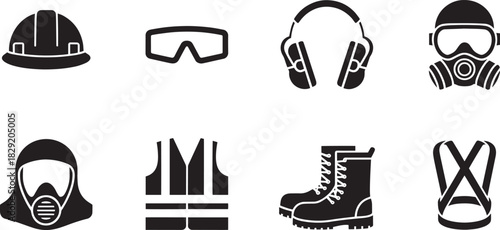 PPE Line Icons for Safety Gear, Industrial Protection, and Workplace Hazard Prevention Graphics