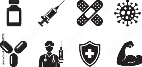 Medical Line Icons for Healthcare, Vaccination, Immunity, and Disease Prevention Illustrations