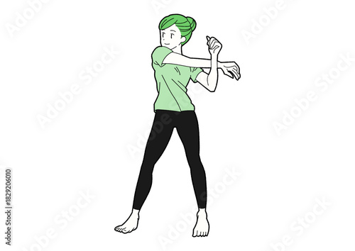 肩ストレッチをする女性　クロスアーム