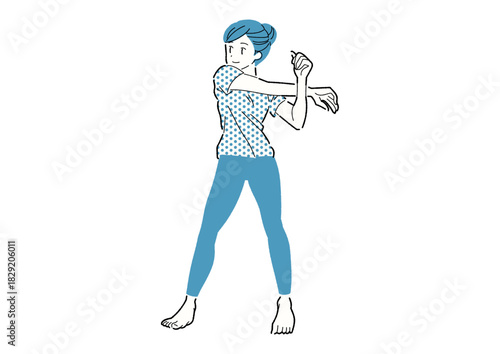 肩ストレッチをする女性　クロスアーム