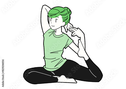 ヨガで後屈ポーズをとる女性 緑色