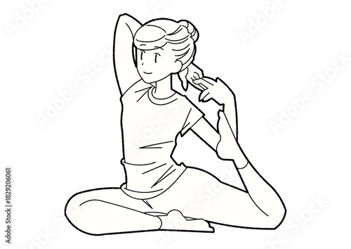ヨガで後屈ポーズをとる女性 線画