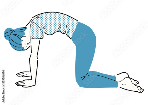 猫のポーズをする女性の線画イラスト