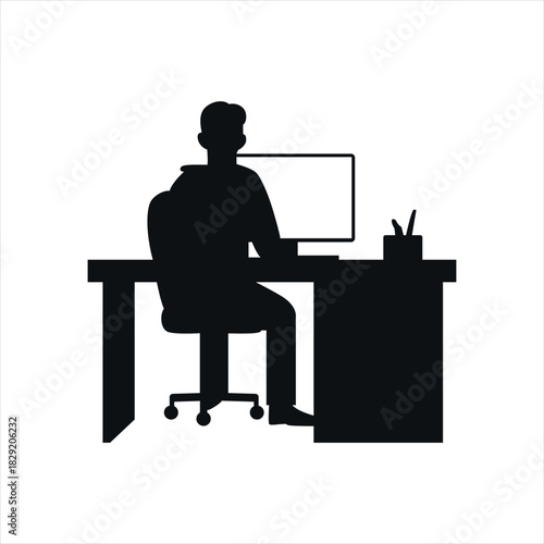 silhouette of a man working at home, graphic resource.