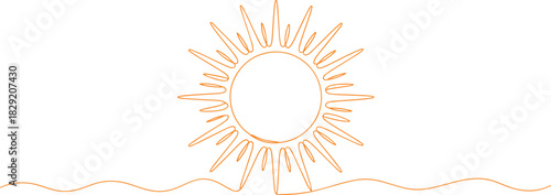 Sun continuous line art vector – bright orange minimal solar design illustration for summer, energy, optimism, or abstract nature concept