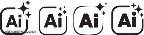 Artificial intelligence logo icon set vector – shiny AI letters with sparkles in modern black design for technology, innovation, or digital concept