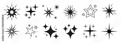 Star icon set. Stars sparkles vector. Sparkle star icons. Shine icons.