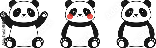 Happy Baby Panda Vector Character Set with Different Poses Ideal for Kids Stickers and Logos