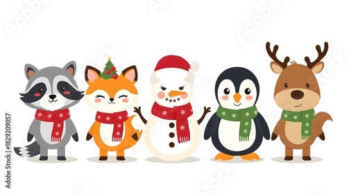 Wallpaper Mural Cute cartoon animals and snowman in festive winter scarves Torontodigital.ca