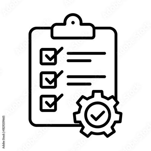 Checklist process with gear ensuring project management efficiency illustrating task completion  workflow optimization for business presentations  training.