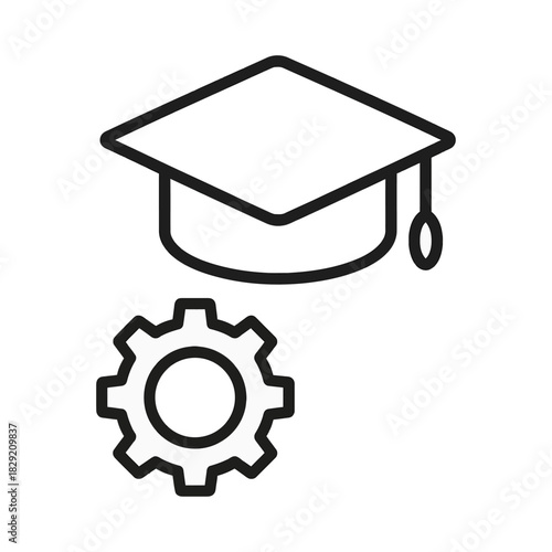 engineering education concept mortarboard cap and gear for STEM studies illustrating vocational training perfect for engineering students.