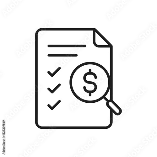Financial audit review Checking dollar with magnifying glass on document ensuring financial compliance and precision in accounting procedures for business.