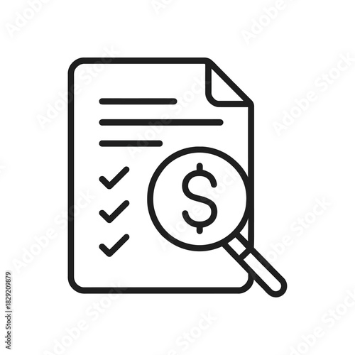 financial audit with magnifying glass reviewing a document verifying compliance symbolizing transparency and fiscal responsibility for finance reports.