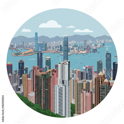 hong kong cityscape showcasing the vibrant urban architecture against victoria harbour under a serene sky ideal for travel real estate and business.