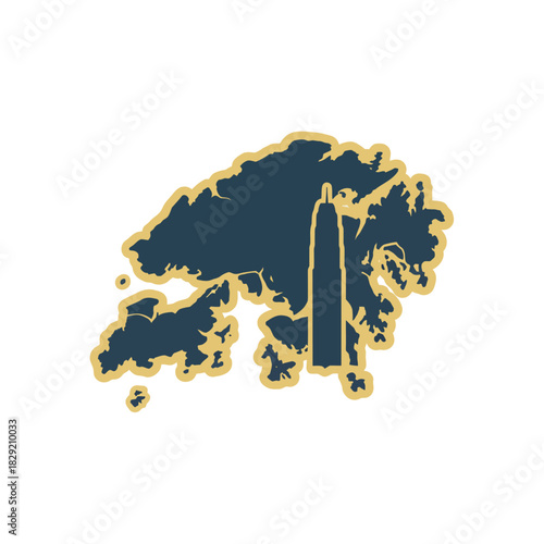 hong kong map illustration with skyscraper showcasing city skyline in asia perfect for tourism promotion and urban development projects.