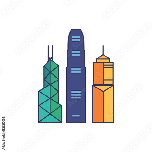 hong kong skyline featuring iconic buildings showcasing modern architecture against a white backdrop perfect for travel and architectural design blogs