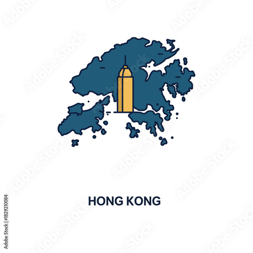 hong kong skyline illustration central plaza skyscraper in a modern city map perfect for travel blogs and architectural presentations showcasing vibrant culture.