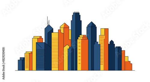 Modern city skyline illustration with vibrant buildings perfect for urban development projects architectural designs and business presentations.