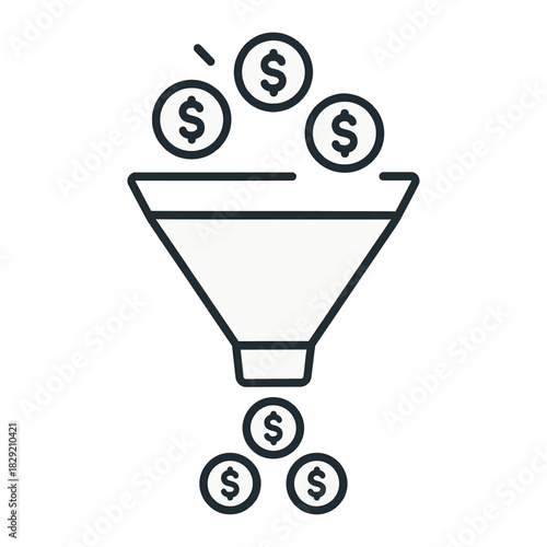 money funnel concept attracting funds into a business generating leads and sales growth conveying financial success and positive investment returns