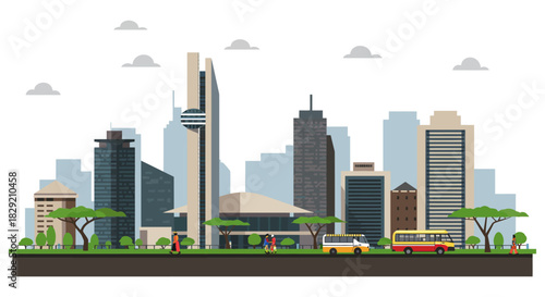 nairobi skyline vector illustration showcasing kenyas urban landscape featuring city buildings and african cityscape perfect for travel and tourism brochures.