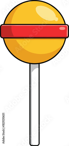 Simple Round Lollipop Candy Vector Illustration, Sweet Yellow and Red Pop on a Stick Graphic