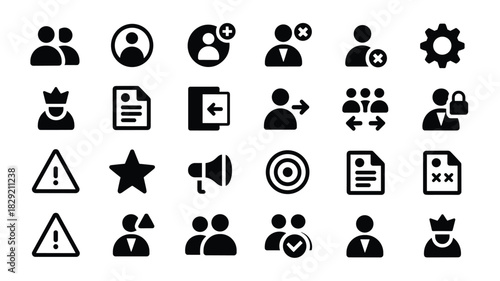 Collection of user management account and profile icons for interface design and web apps