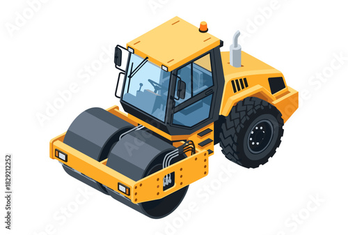 Isometric realistic detailed vector illustration of a tandem roller