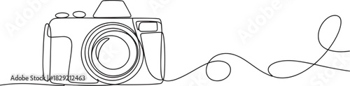 Continuous line art camera vector – minimal photography device outline illustration for creative, media, travel, or art design concepts