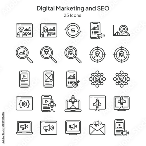 icons collection about digital marketing and seo