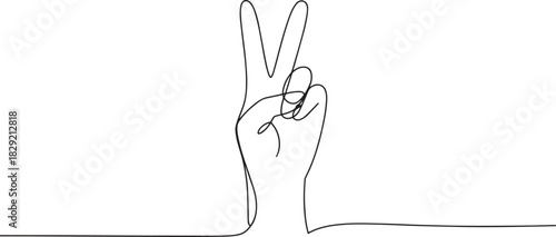Peace hand gesture continuous line art vector – minimal victory sign outline illustration for freedom, hope, love, or unity concept design