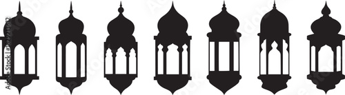 Traditional Arabic lantern silhouette set vector – black Islamic lamp icons for Ramadan, Eid, or Middle Eastern decorative design illustration