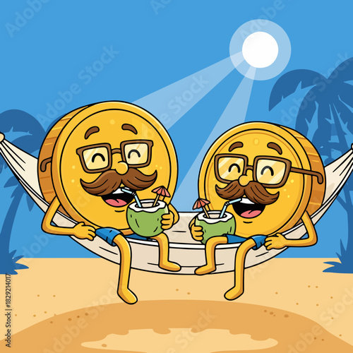 Retired Gold Coins Relaxing in Hammock on Beach