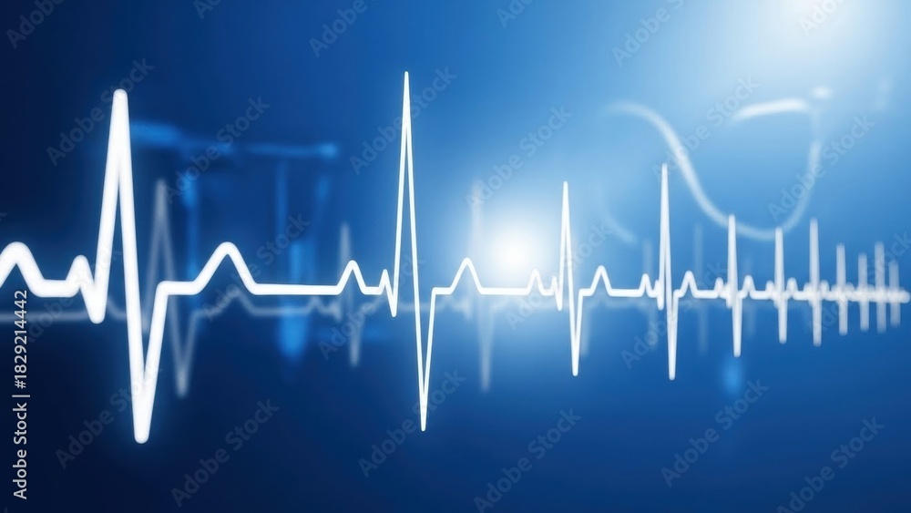 Obraz premium Heartbeat line graph on blue background