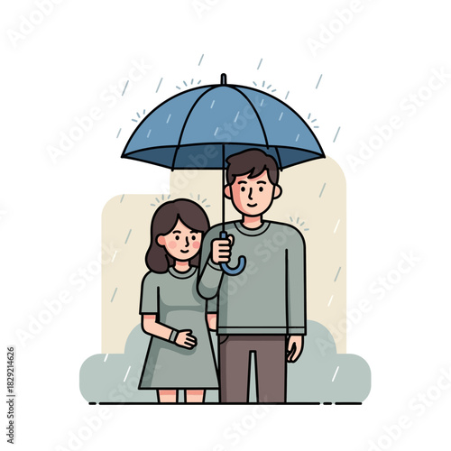 A supportive couple stands together under an umbrella in the rain, symbolizing protection, love, and future family
