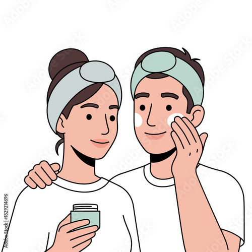 Happy couple enjoying a relaxing evening skincare routine together, promoting self-care and beauty for healthy skin