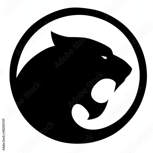 A black silhouette of a roaring cougar head inside a circular frame, set against a white background.