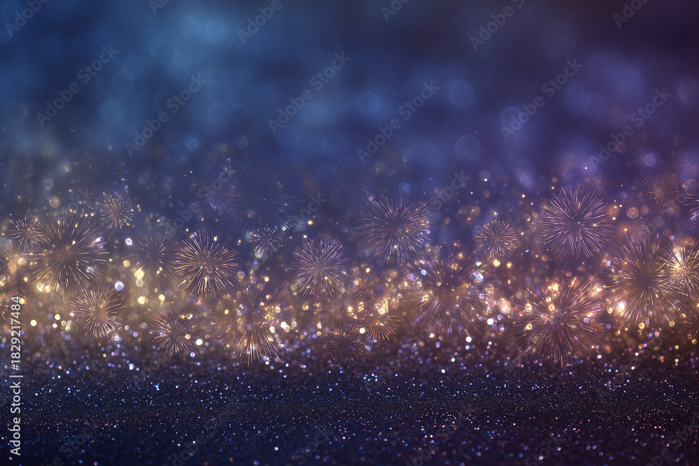 Naklejka premium a beautiful fireworks display illuminates the night sky, creating an enchanting atmosphere for a new year's celebration. the sparkling lights and vibrant colors add to its festive charm.