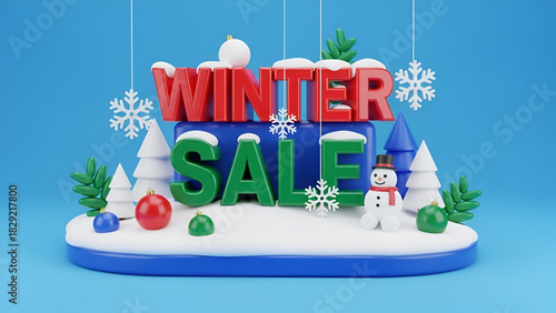 2026 Happy New Year And Merry Christmas Special Winter Mega Sale Exclusive Discount Offer Big Deal Super Unlimited Festival Shopping Event With 3D Rendered Snowman And Pine Trees On Blue Background