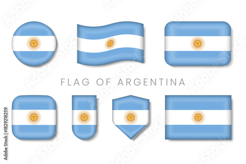 Argentina Sun of May Flag — Glossy Light Blue National Icons Vector Set