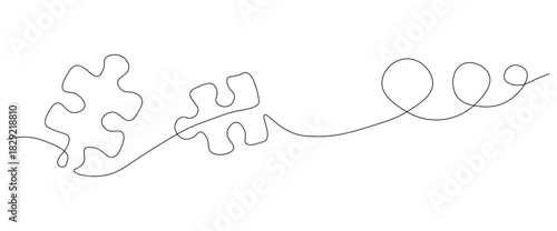 Continuous One Line Drawing of Two Connected Puzzle Pieces with Curly Line