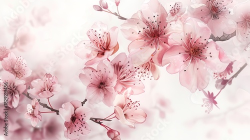 Wallpaper Mural Minimalist Blush Pink Watercolor Cherry Blossom Sprig on a Soft Luminous Shell Pink Background Torontodigital.ca